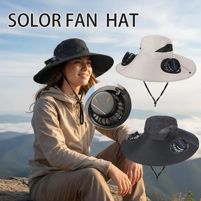 New Multi-Function Solar Fan Sun Hat - Waterproof Fishing Hat with Built-In USB Charging & Wide Brim for UV/Heat Protection