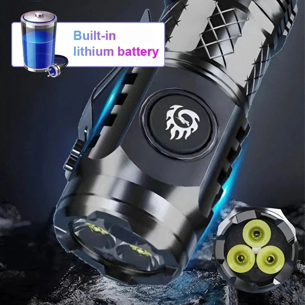 High Strong Power LED Flashlight Built-in Battery Type-C Rechargeable with Pen Clip Torch Outdoor Camping Emergency Lantern