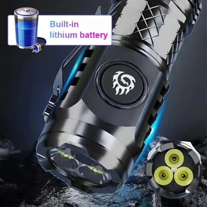 High Strong Power LED Flashlight Built-in Battery Type-C Rechargeable with Pen Clip Torch Outdoor Camping Emergency Lantern