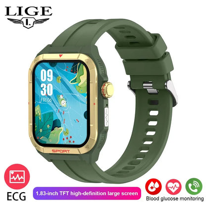 LIGE 2026 Zewnętrzny Smartwatch Męski 2.01" Ekran IP68 Wodoodporne Zegarki Wytrzymały Wojskowy Bluetooth Połączenia Smartwatch dla Androida i iOS