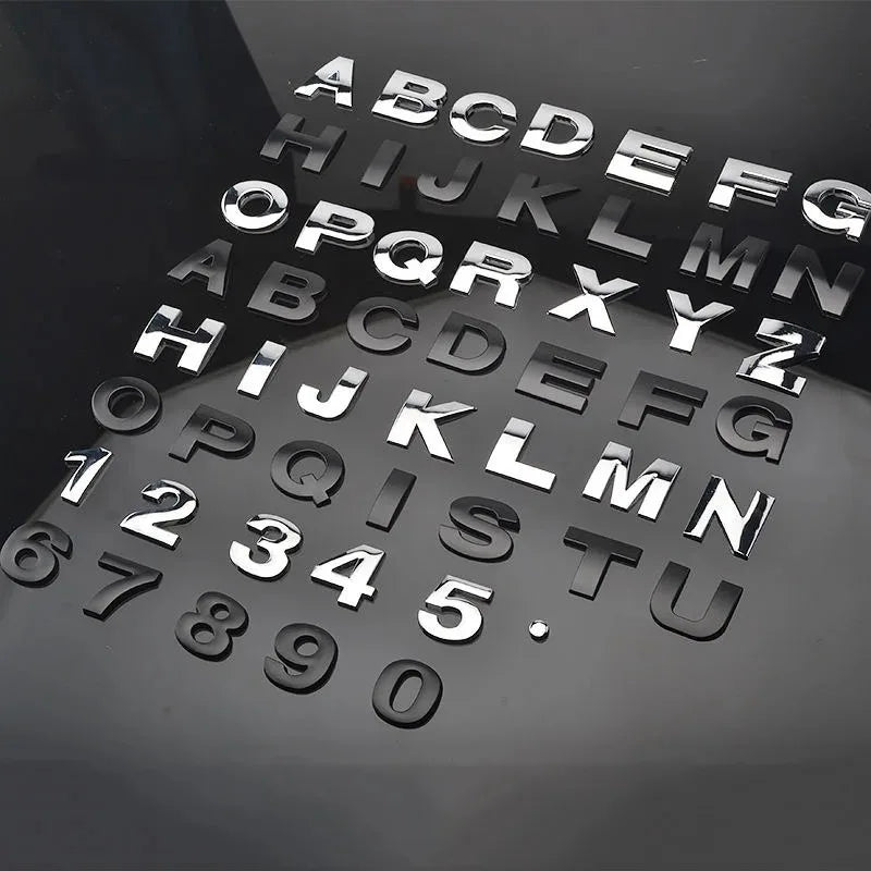 3D Metal DIY Styling Letters Word Alphabet Emblem Decals Numbers Labeling Car Sticker Rear Trunk Logo Digital Badge Accessories