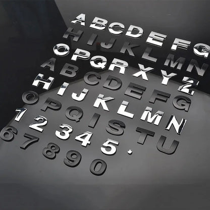 3D Metal DIY Styling Letters Word Alphabet Emblem Decals Numbers Labeling Car Sticker Rear Trunk Logo Digital Badge Accessories
