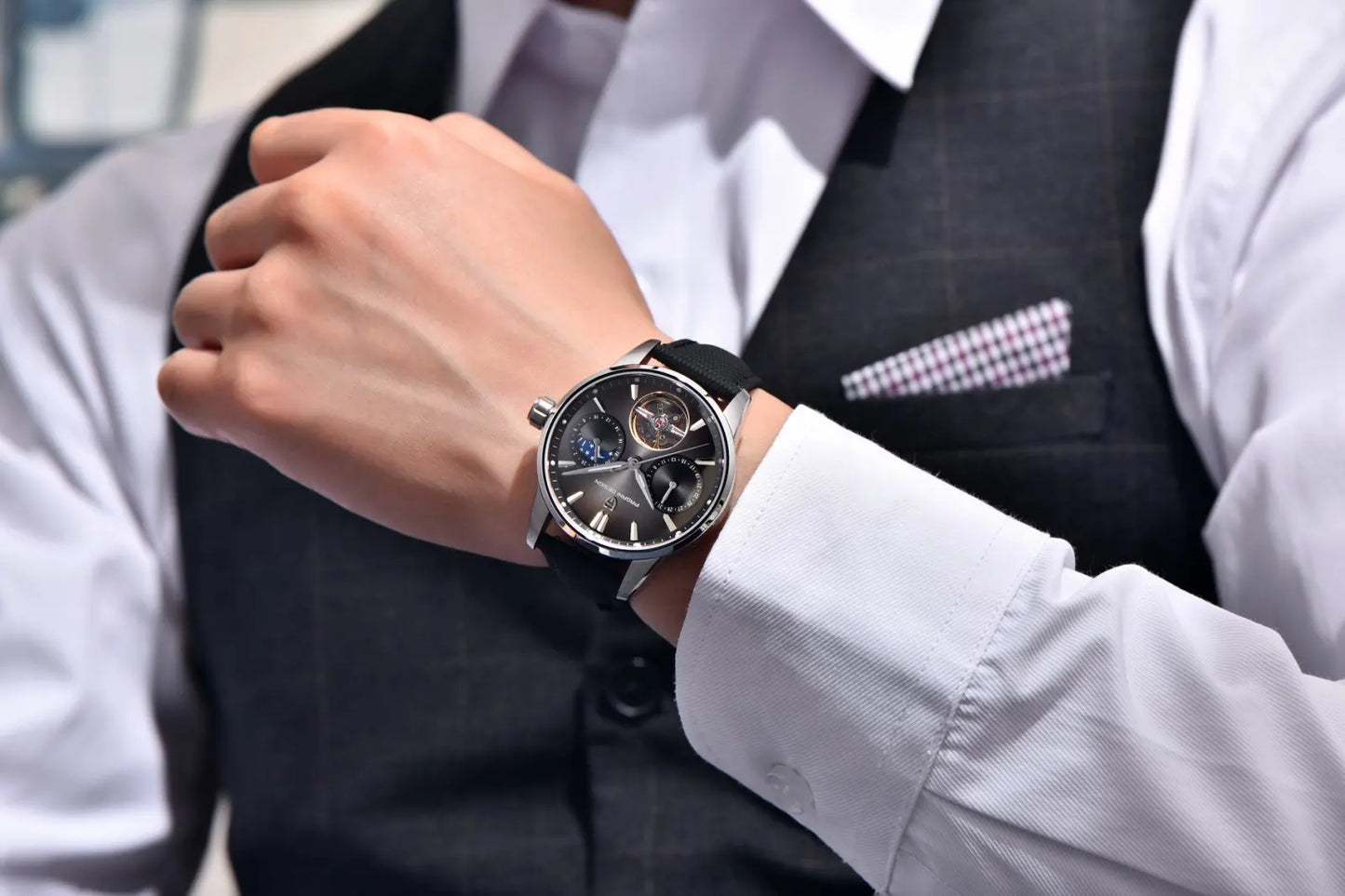 PAGANI DESIGN Men Watches Automatic Mechanical Watch Tourbillon Clock Genuine Leather Waterproof Watch Military Wristwatch Man ﻿