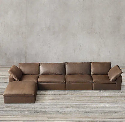Furniture Modern simple light luxury corner sofa American rural retro cowhide tofu block cloud sofa