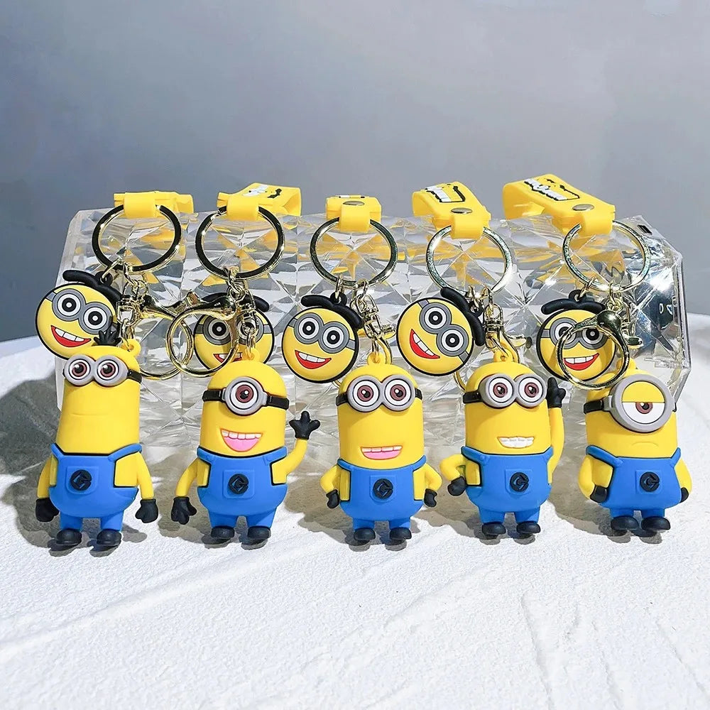 1/3/7/14PCS New Popular Anime Minions Keychain Cartoon PVC Children Toy Gift Cute Key Ring School Bag Pendant Car Key Chain