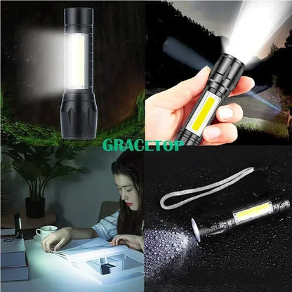 BALDR Mini Rechargeable LED Flashlight COB+XPE Portable Torch Zoomable Light Tactical Flashlight outdoor Camping Fishing Lantern