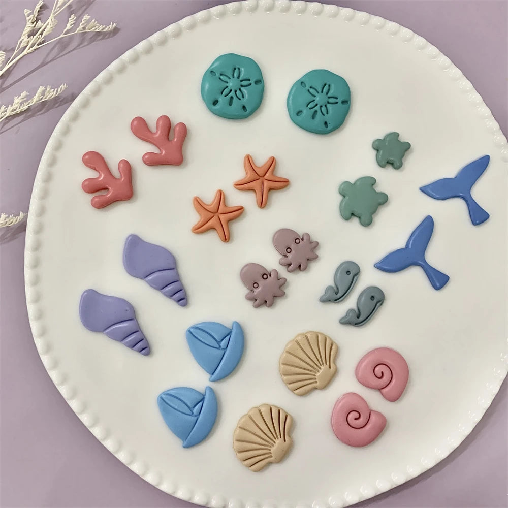 Octopus/Whale/Turtle/Coral/Starfish/Fish Tail/Conch/Shell Shaped Ocean Animal Clay Cutters Summer Beach Cutting Mold for Earring