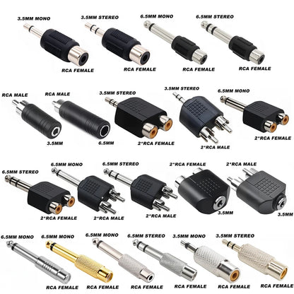5pcs 6.35/6.5mm Male to 3.5mm Audio Stereo Mono Jack Female To Male Audio Jack Connector Adapter Converter Speaker