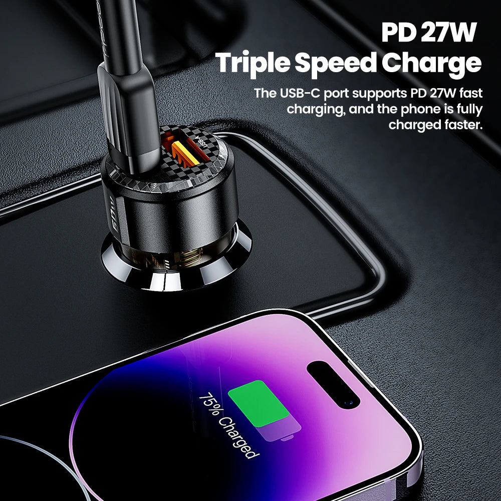 Toocki Transparent USB Type C Car Charger PD QC 3.0 Fast Charging 60W USB C Car Mobile Phone Charger Adapter For iphone Android