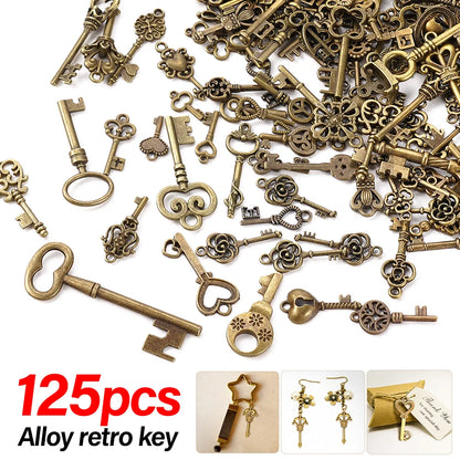 125Pcs Vintage Antique Bronze Plated Metal Love Heart Key Charms Pendant DIY Jewelry Making Findings Accessories Craft