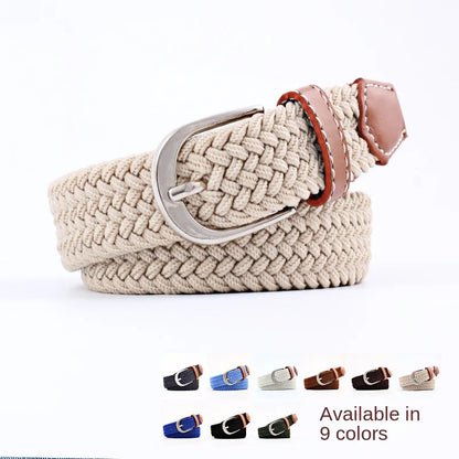 2.5cmx100cm Unisex Extended Elastic Knitted Thin Belt Women's Needle Button Canvas Jeans Student  Canvas Elastic Belt for Women