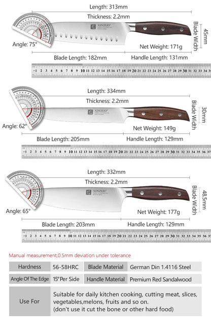 XINZUO 1-5PCS High Quality 3.5+5+8+8+8"  Paring Utility Cleaver Chef Knife Germany 1.4116 Stainless Steel Kitchen Knife Sets