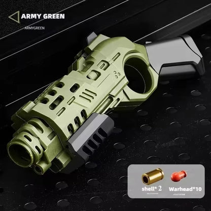 Shootable Toy Pistol with 1-Button Shell Ejection and Card Pushing Function, Black Technology Mini Handgun for Stress Relief