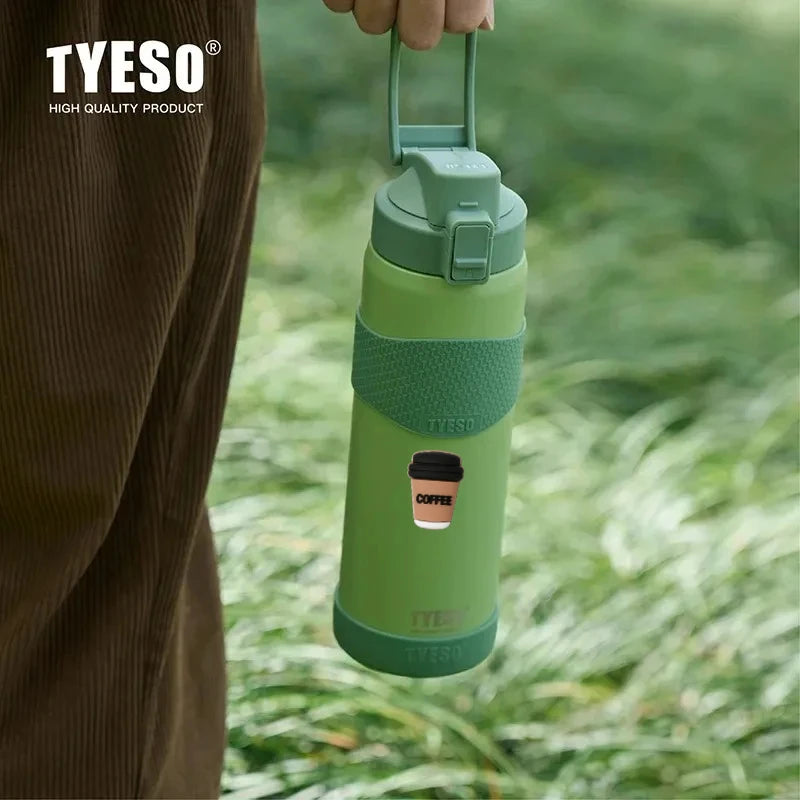 TYESO 750ML Double Wall Insulated Water Bottle Hot Water 304 Stainless Steel Flask for Fitness Outdoor Hiking Coffee Sticker