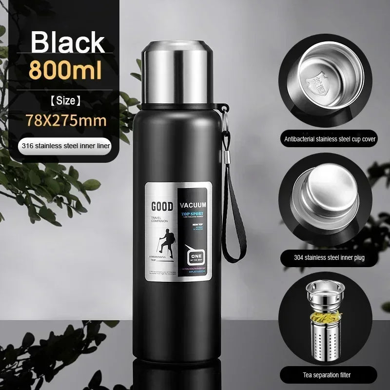 Large Capacity Cold & Hot Thermos Tumbler, Stainless Steel Insulated Water Bottle, Tea Coffee Flask Pot Travel Mug