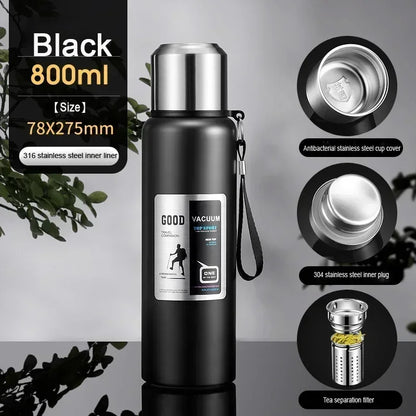 Large Capacity Cold & Hot Thermos Tumbler, Stainless Steel Insulated Water Bottle, Tea Coffee Flask Pot Travel Mug