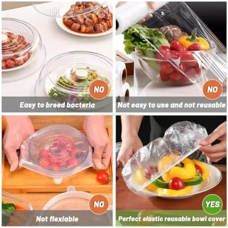 100PCS Colorful Food Cover Refrigerator Fresh-keeping Bags Food Grade Packaging Bag Reusable Kitchen Cling Film Transparent Wrap