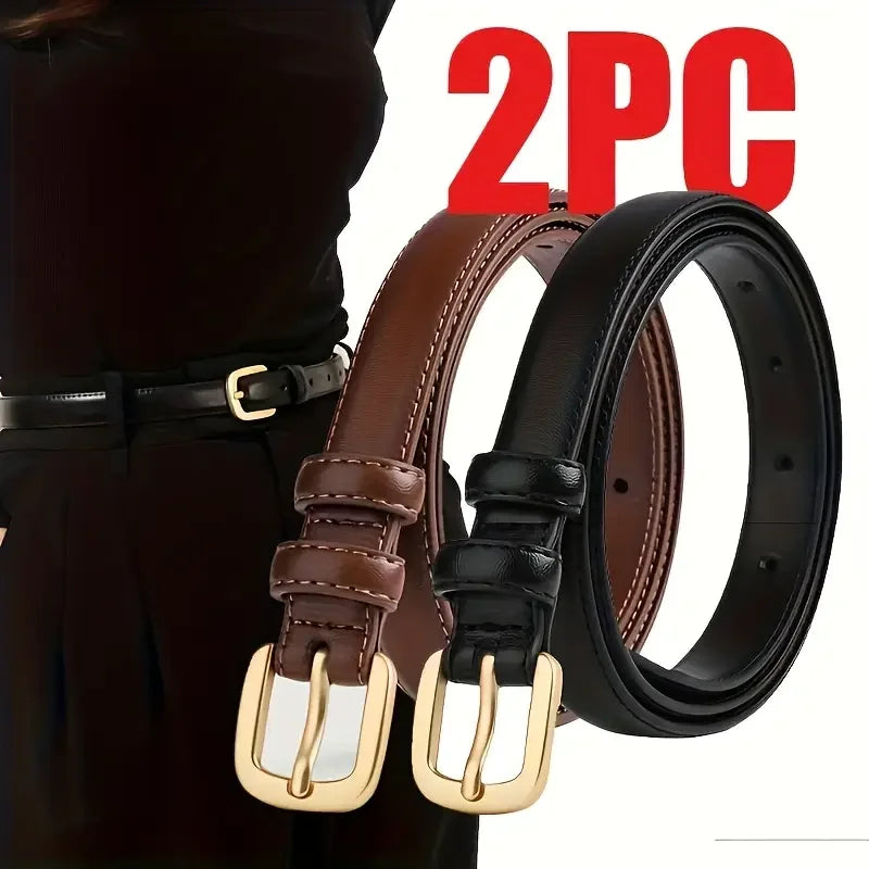 Ladies' slim fit waist belt - PU leather solid color gold buckle, suitable for skirts and pants, suitable for daily leisure, wed