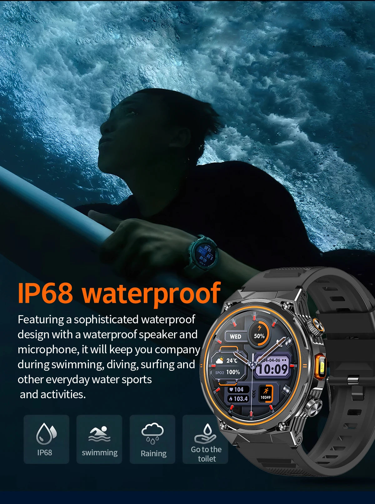 LIGE 2026 Nowy Zewnętrzny Wojskowy Zegarek Smartwatch z Baterią 400 mAh, Wodoodporność 5ATM, Latarka, Monitor Tętna, Tracker Sportowy dla Mężczyzn