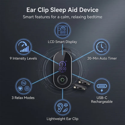 Microcurrent Sleep Aid Device Ear Clip CES 9 Levels 3 Modes Rechargeable Portable Relax Calm for Deep Sleep