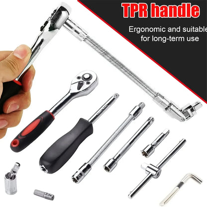 46Pcs 1/4 Inch Socket Tool Kit, Red Ratchet Wrench Combo, Portable Auto Repair Set for Car Maintenance and Mechanic Daily Use