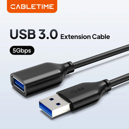 CABLETIME USB Extension Cable USB 3.0 to USB M/F Cable 5Gbps for TV Smart PS4 X box SSD USB Extender Data Cord C267