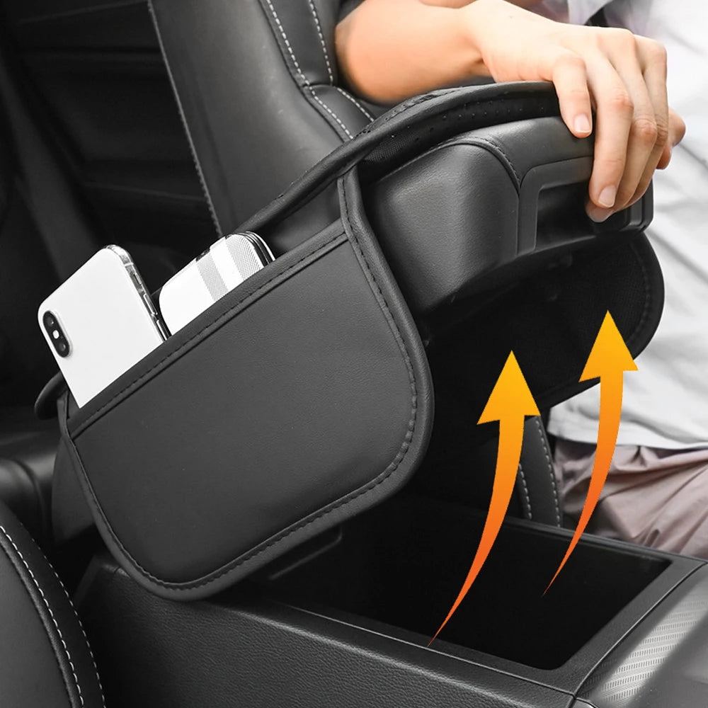 Multi-Functional Leather Car Armrest Storage Bag Auto Center Console Riser Protective Pad Car Organizer Accessory