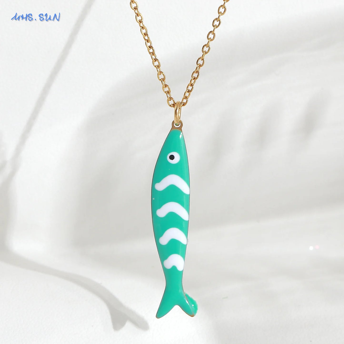 Cute Colorful Enamel Fish Pendant Necklaces For Women Girls Lovely Stainless Steel Gold Color Summer Waterproof Beach Jewelry
