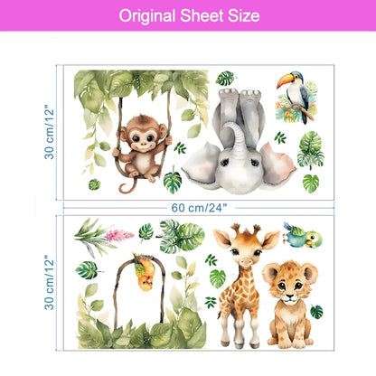Funny Animals Party Wall Sticker For Kids Bedroom Decoration Forest Safari Monkey Elephant Mural Art Diy Home Decals Pvc Posters
