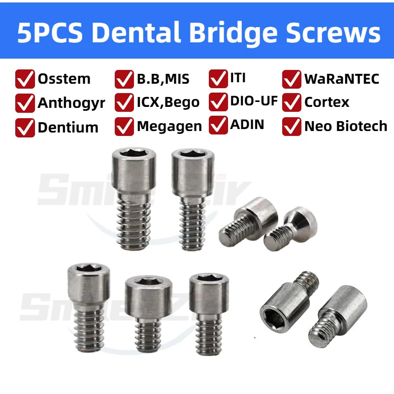 5PCS Dental Bridge Ti Screws  M1.4 Osstem Regular Mini Multi Unit Screw Adin Dentium ITI Anthogyr Dental Implant MUA Screws