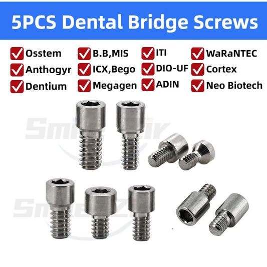 5PCS Dental Bridge Ti Screws  M1.4 Osstem Regular Mini Multi Unit Screw Adin Dentium ITI Anthogyr Dental Implant MUA Screws