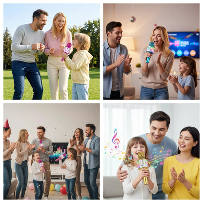 Handheld Bluetooth Microphone Speaker, 5 Voice Changer (Kid/Male/Female/Electronic), HIFI Sound, LED Light,  Portable KTV