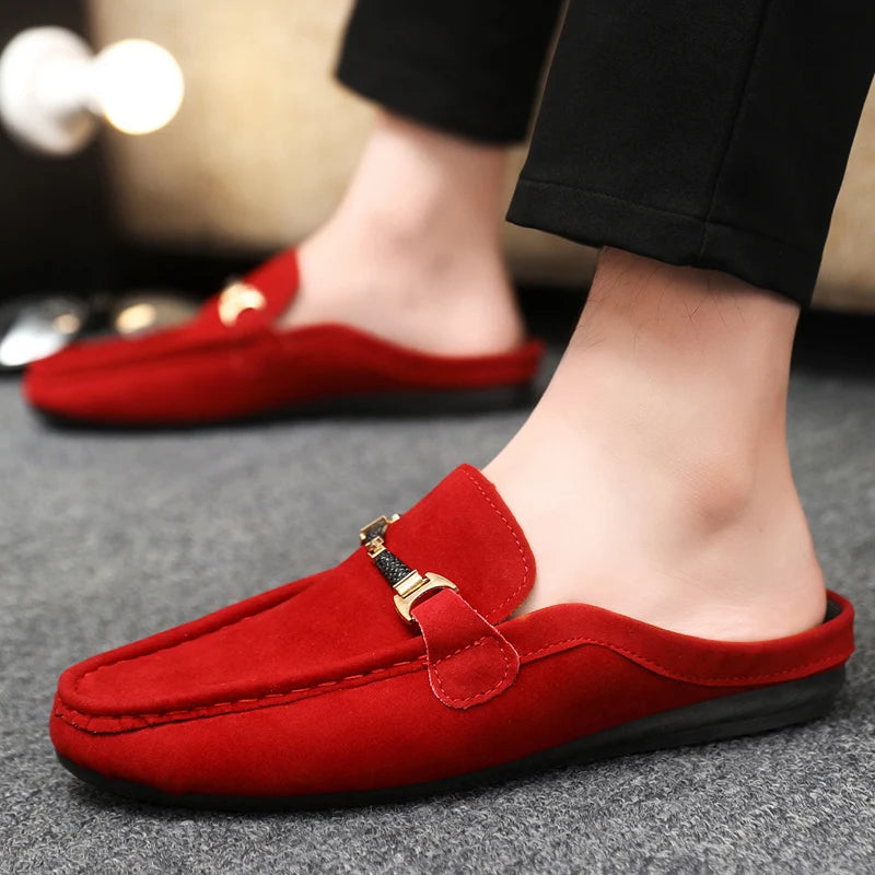 Fashion Red Men's Half Shoes Summer Lightweight Casual Shoes For Men Flat Slippers Comfortable Soft Slip-on Shoes Man Loafers