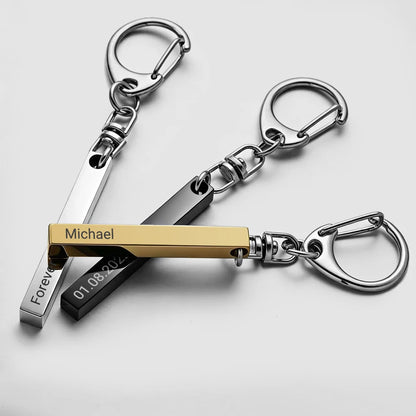 1-10PCS Stainless Steel Personalized Keychain Custom Engraved 4 Sides DIY Name Text Key Ring Gift for Men Women Keyrings DP039