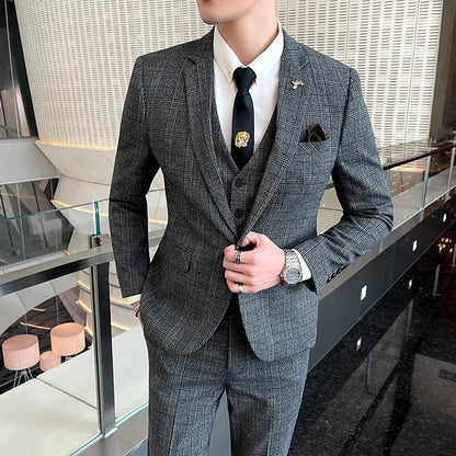 2026 Hemp（Blazer + Vest + Trousers）Suit Man Italian Style Elegant Fashion Business Cotton Linen Casual Slim Gentleman's Formal