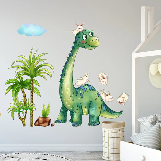Green Dinosaur Rabbit Wall Stickers Are Interesting Home Decorations Used For Living Room And Bedroom Decoration