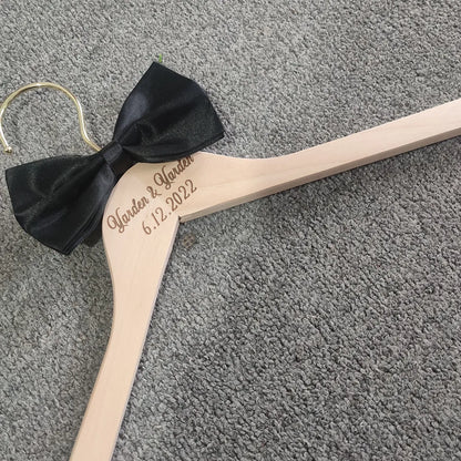 Wood Wedding Hanger, Personalized Bridal Dress Hanger Custom Name Hanger Set for Bride and Groom