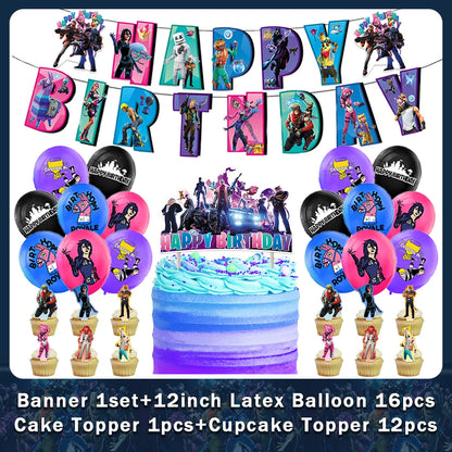 Fortnite Theme Birthday Party Decorations Shooting Game Balloon Cup Plate Tablecloth Banner Baby Shower Kid Favors Supplies Gift