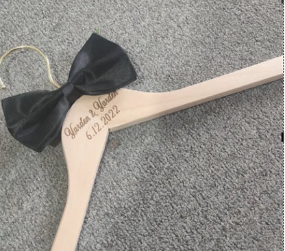 Wood Wedding Hanger, Personalized Bridal Dress Hanger Custom Name Hanger Set for Bride and Groom