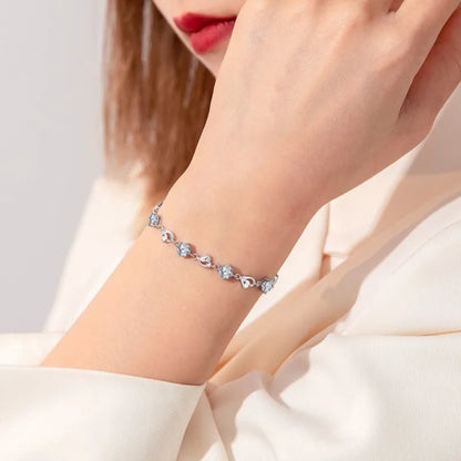 2pcs/set 925 Sterling Silver Heart Bracelet Necklace Jewelry Set for Women Korean Adjustable Charm Bracelet Luxury Party Jewelry