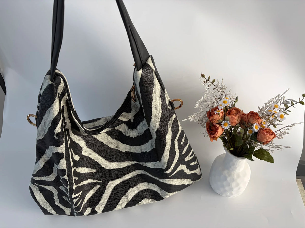 SHELKSBAG Designers Luxury Women Bags 2025 Fashion Zebra Stripes Handbag Large Capacity High Quality Chic Novelty Shoulder Bag