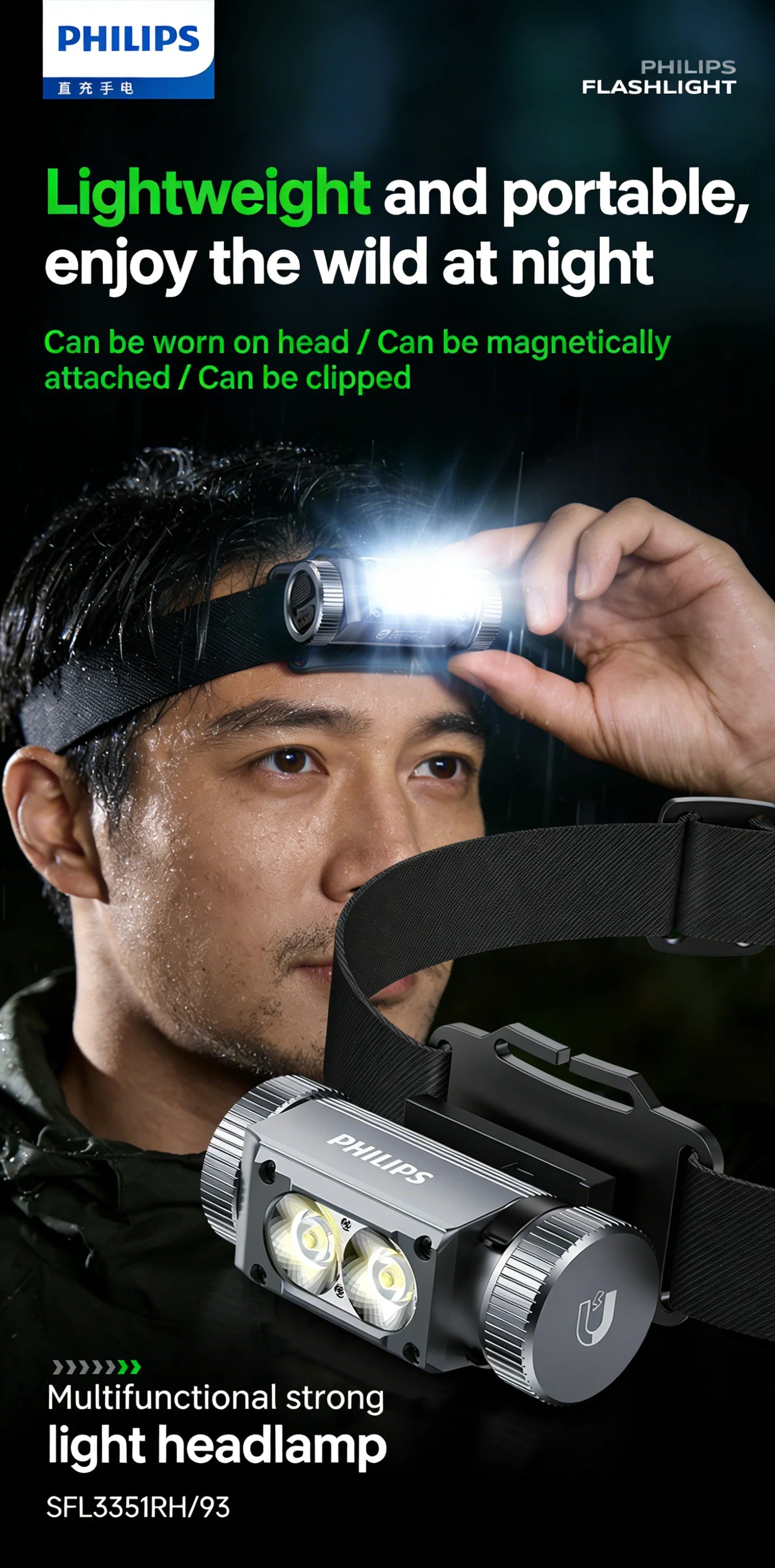 Philips SFL 3351RH Headlamp Head-Mounted Flashlight with 5.8 Hours Battery Life Magnetic Attraction