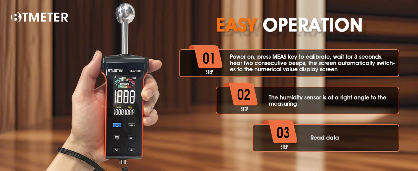 BTMETER Wood Moisture Meter - Pinless Moisture Detector Measur Depth 20-40mm Non-Destructive Moisture Tester with Masonry