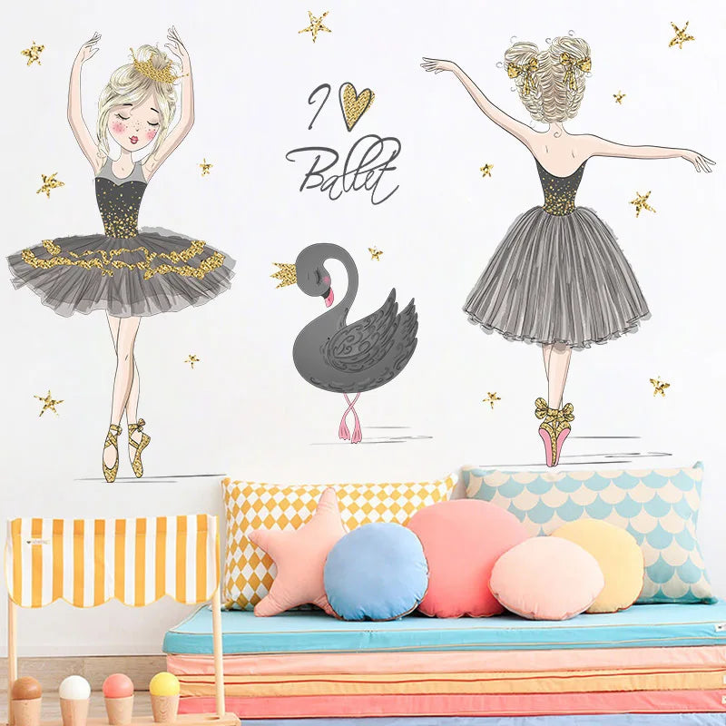 Ballet Girl Vinyl Child Wall Stickers For Baby Kids Room Decoration Adhesive Wallpaper Bedroom Accessories Room Decor Wall Art