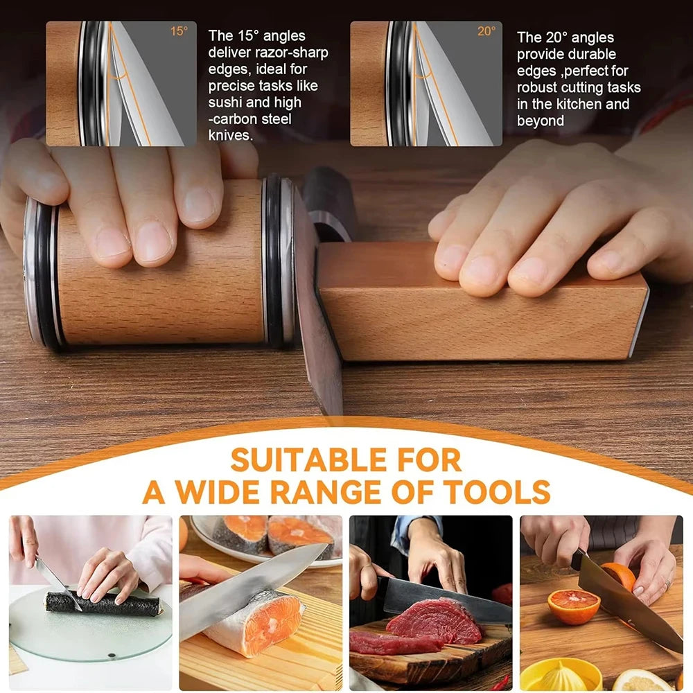 Niiruo Rolling Knife Sharpener Double Sided Diamond Sharpening Stone 15_20° Degree Magnetic Angle Roller Sharpening for Kitchen