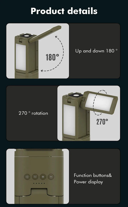 14000mAh Rechargeable Outdoor Hiking Fishing Tent Lamp Super Bright Magnetic Rotatable Telescopic LED RV Camping Lantern