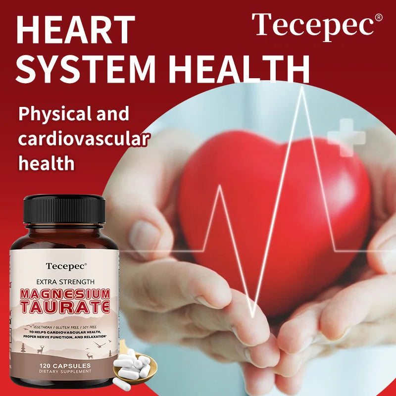 Magnesium Taurate Capsules, High Absorption Chelated, Supports Heart Health, Calm Stress, Restful Sleep & Restless Leg Relief