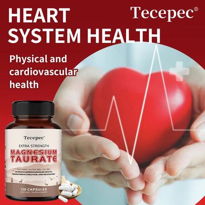 Magnesium Taurate Capsules, High Absorption Chelated, Supports Heart Health, Calm Stress, Restful Sleep & Restless Leg Relief