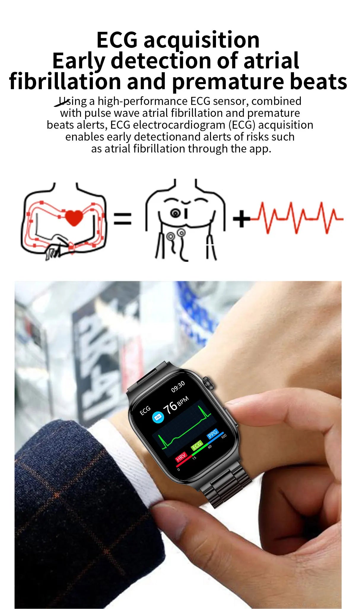 New Blood Lipids Uric Acid Blood pressure Smart Watch Men ECG+PPG Fitness Tracker Clock Heart Rate Bluetooth call Smart watches