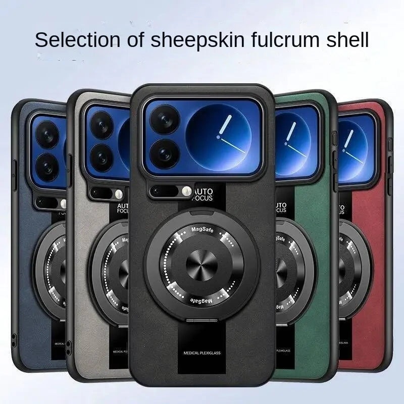 Case For Xiaomi 17 Pro Max 360 Rotating Magnetic Holder Luxury Silicone Sheepskin Leather Back  For Mi17 Xiaomi 17Pro Max Cover